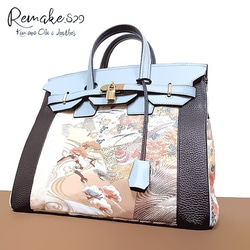 30サイズ#73◇着物帯と本革のリメイクバッグ◇remake.829 日本職