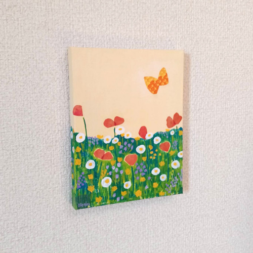 原画 絵画『ちょうちょのさんぽ』アクリル絵 キャンバスサイズF0
