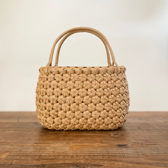 かごバッグ*花結び編み*バッグ*ハンドメイド*クラフトバンド