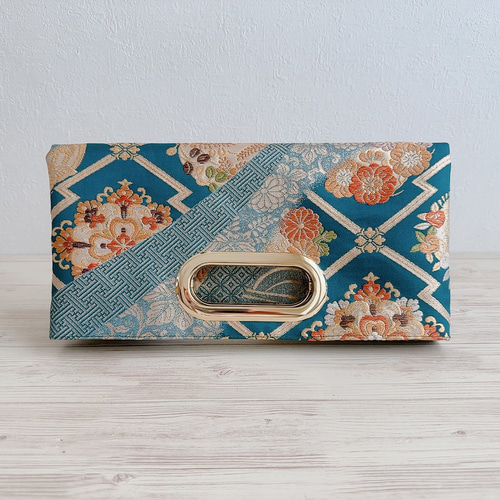 絹の帯から2wayクラッチバッグ 唐織古渡錦文柄 帯リメイク329 クラッチ