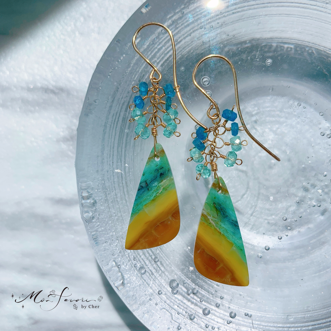 14kgf】天然石＊ブルーオパライズドウッド_ピアス(イヤリング)_a