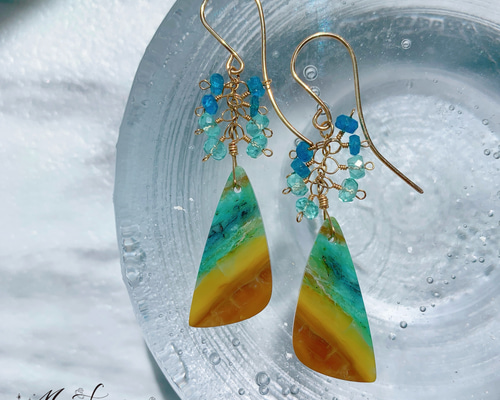 14kgf】天然石＊ブルーオパライズドウッド_ピアス(イヤリング)_a