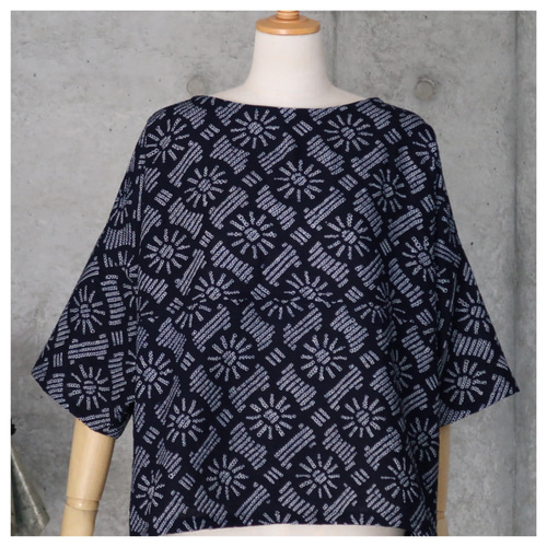 有松絞りのチュニックブラウス/フリーサイズ 着物リメイク カットソー