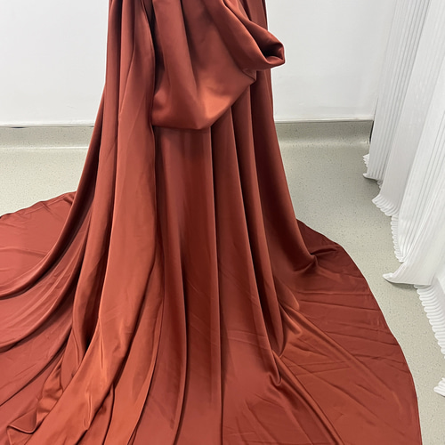 送料無料！パーティードレス 滑らか Vネックドレス リボン テラコッタ  