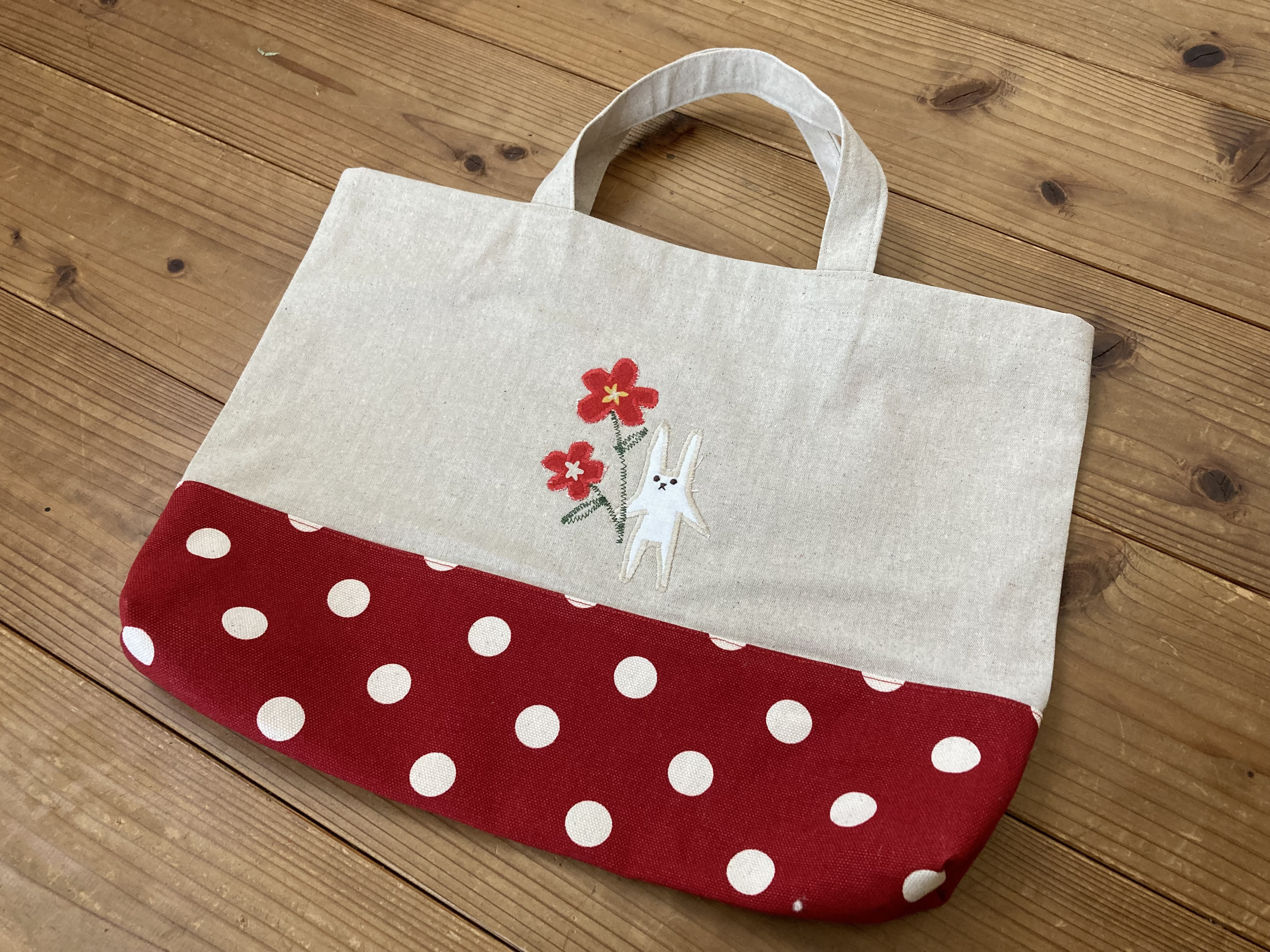 うさぎ レッスンバッグ 赤ドット ※定形外無料 ☆キッズ 通園