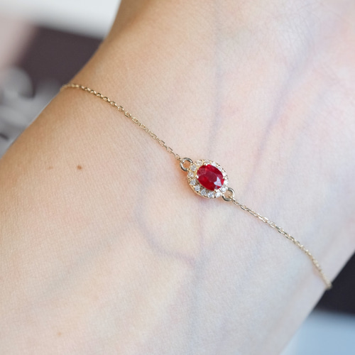 天然ルビー ブレスレット K18 天然ダイヤモンド付きルビーブレスレットk18 ブレスレット
