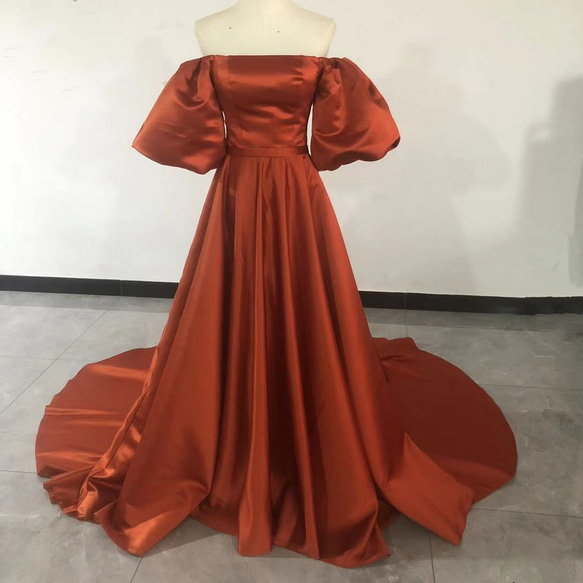 高品質！パーティードレス 前撮り結婚式 2次会 オレンジ ビスチェ  
