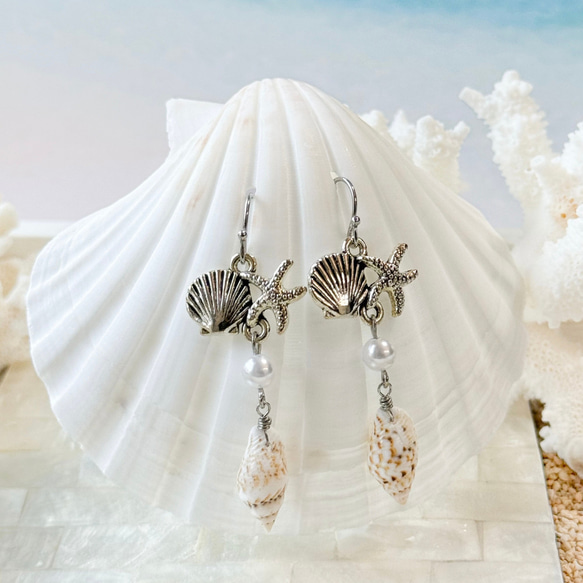 海モチーフの天然巻貝ピアス / シルバー SHELOOMオリジナル ピアス