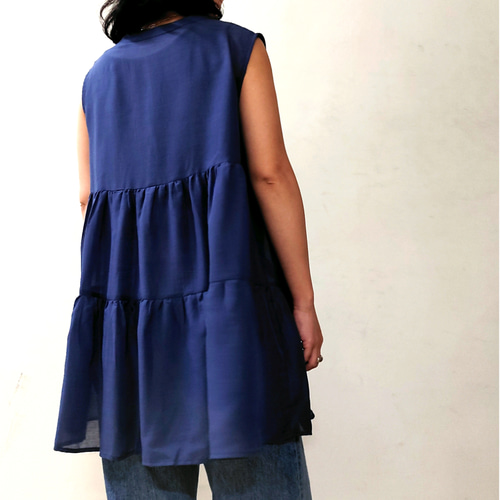♡美品♡ティアードストレッチブラウス　ネイビー　36 ティアードストレッチブラウス | 2023 SP Collection | yori