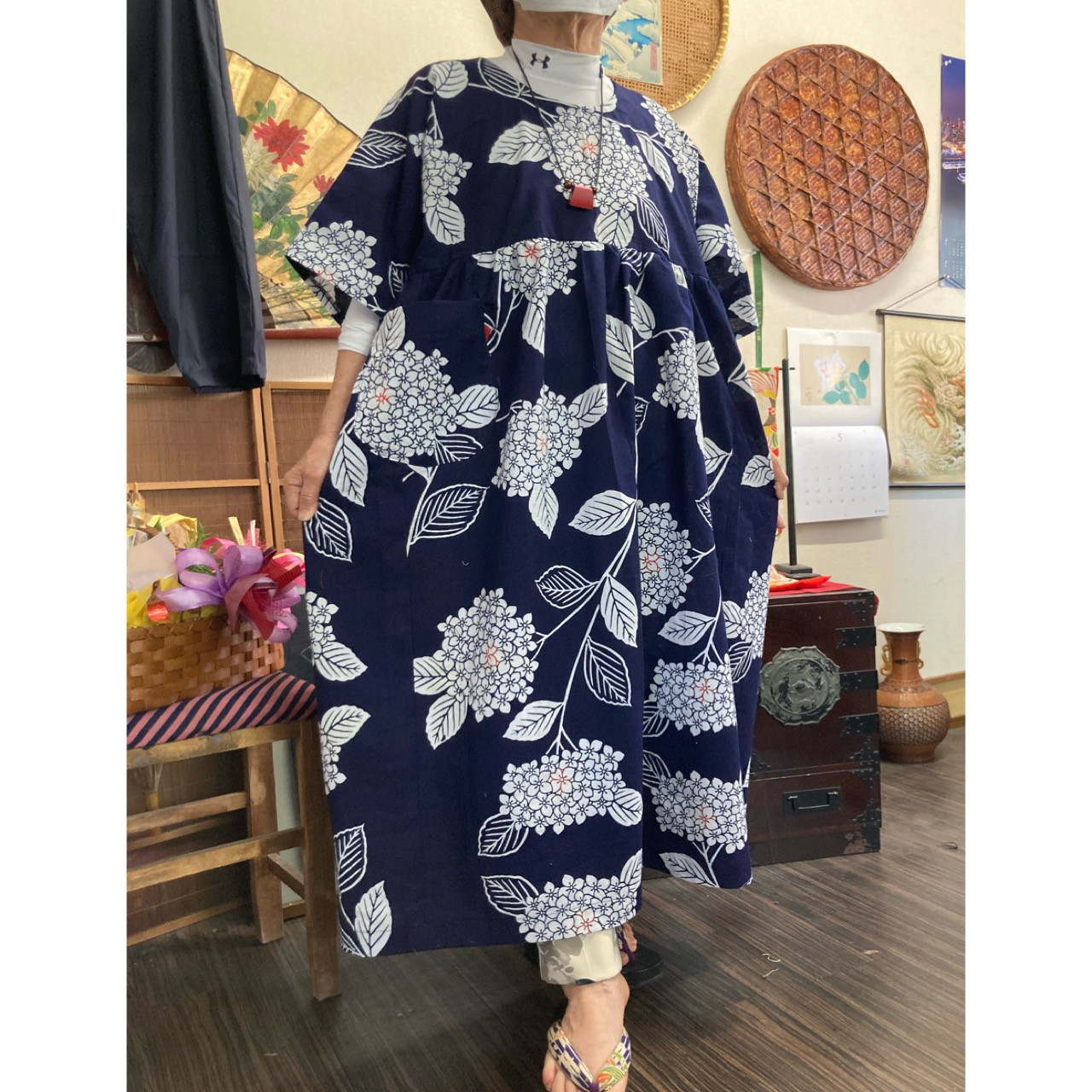 浴衣(アジサイ柄)からのチュニック 浴衣リメイク ワンピース