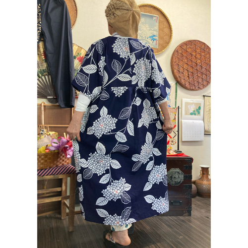 浴衣(アジサイ柄)からのチュニック 浴衣リメイク ワンピース