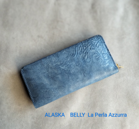 ⭐️イタリアンレザー アラスカベリー ブルー 長財布 ハンドメイド 長  