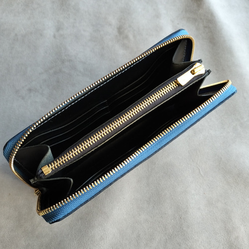 イタリアンレザー 本革 革 レザー 長財布　青ブルー　ハンドメイド イタリアンレザー 本革 革 レザー 長財布 青ブルー ハンドメイド