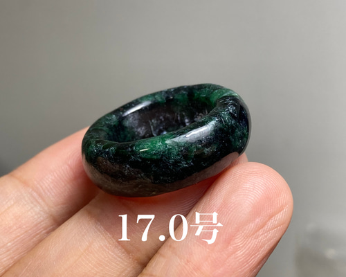 L9-42 一点物 墨緑色 16.5号 ミャンマー産A貨本翡翠 くりぬき リング L9-42 一点物 墨緑色 16.5号 ミャンマー産天然 A貨 本翡翠