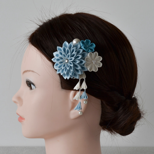 水色青髪飾りヘアクリップ 七五三袴卒園式卒業式結婚式発表会和
