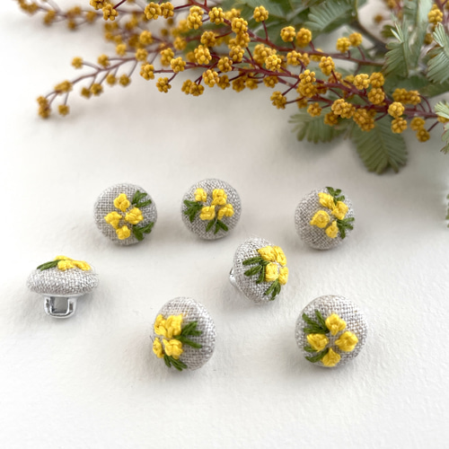 選べる刺繍くるみボタン ミモザ シャツやブラウスのサイズ11.5mm