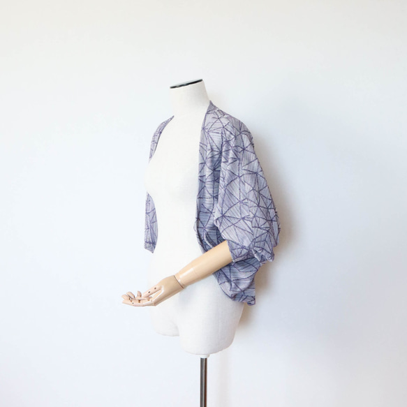 幾何学模様、ジャガード天竺ニットのボレロカーディガン 5枚目の画像