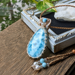 ☆特大☆ラリマー・ブルーペクトライト☆マクラメ編みネックレス 149