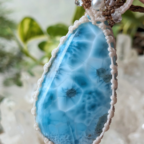 ☆特大☆ラリマー・ブルーペクトライト☆マクラメ編みネックレス 149