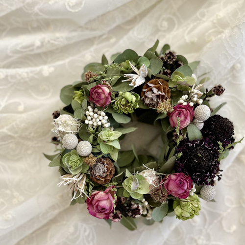 ユーカリとバラのリース】 ドライフラワー リース ミニリース 贈り物  