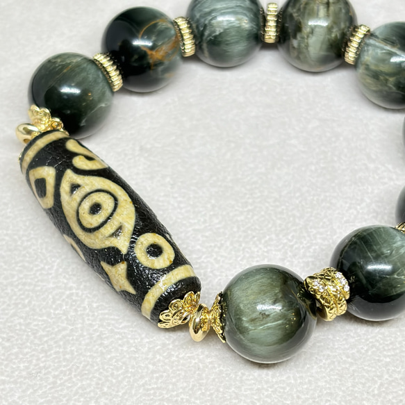 期間限定特価！【天然石】 アクチノライト ブレスレット トップクォリティ]アクチノライトインクォーツブレスレット（約10.5mm