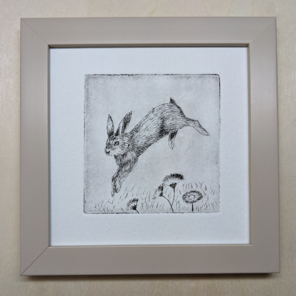 ウサギの額付き銅版画ご確認用