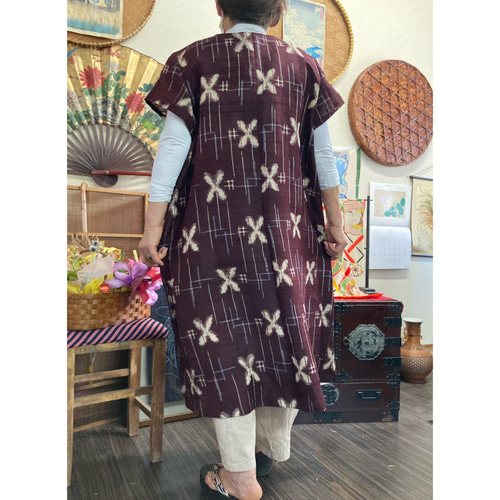 着物(銘仙か紬絹)からの肩裏付きベスト(紐付き) 着物リメイク ベスト 