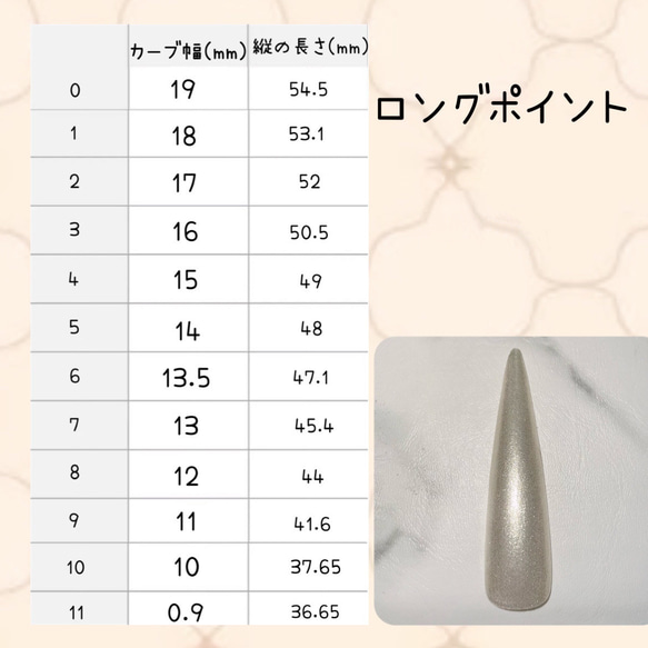 ロングポイントサイズ表 ネイルチップ（つけ爪） ばぶ 通販 17713101