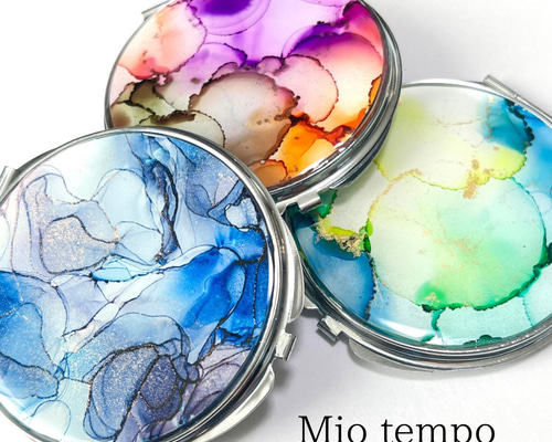 1点もの】アルコールインクアートのコンパクトミラー 手鏡 mio-tempo