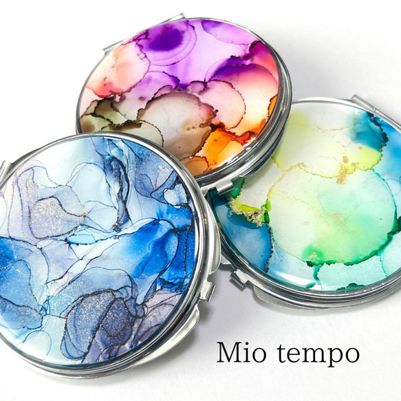 1点もの】アルコールインクアートのコンパクトミラー 手鏡 mio-tempo