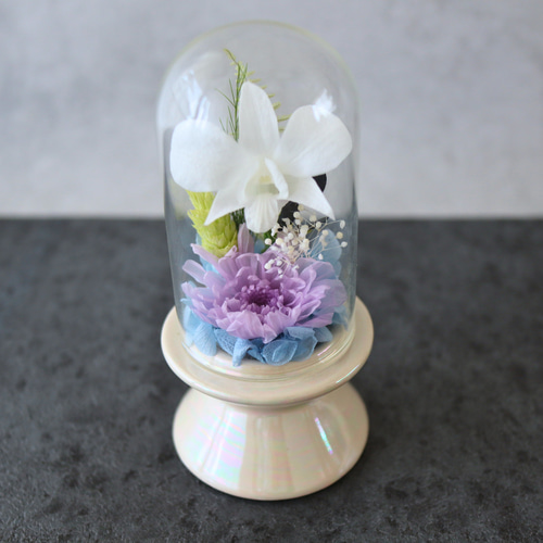 コンパクトなお仏壇にぴったりなプチサイズ感 ガラスドーム仏花(全3色