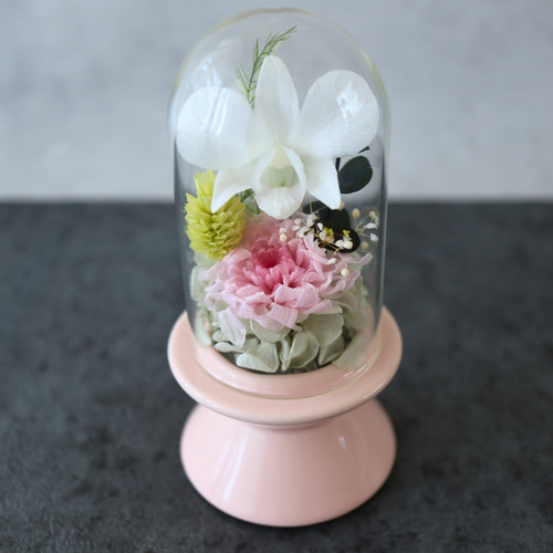 コンパクトなお仏壇にぴったりなプチサイズ感 ガラスドーム仏花(全3色