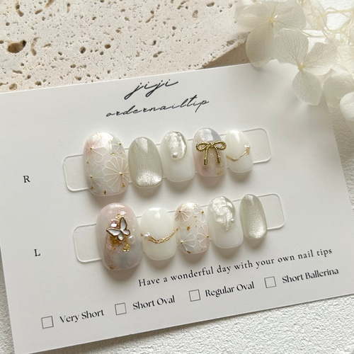 淡色 和柄ネイルチップ 結婚式 白無垢 振袖 ブライダル ウェディング