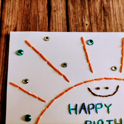 《SPECIAL　SALE》【誕生日　9/25】紙刺繍メッセージカード(サンオレンジ） 2枚目の画像