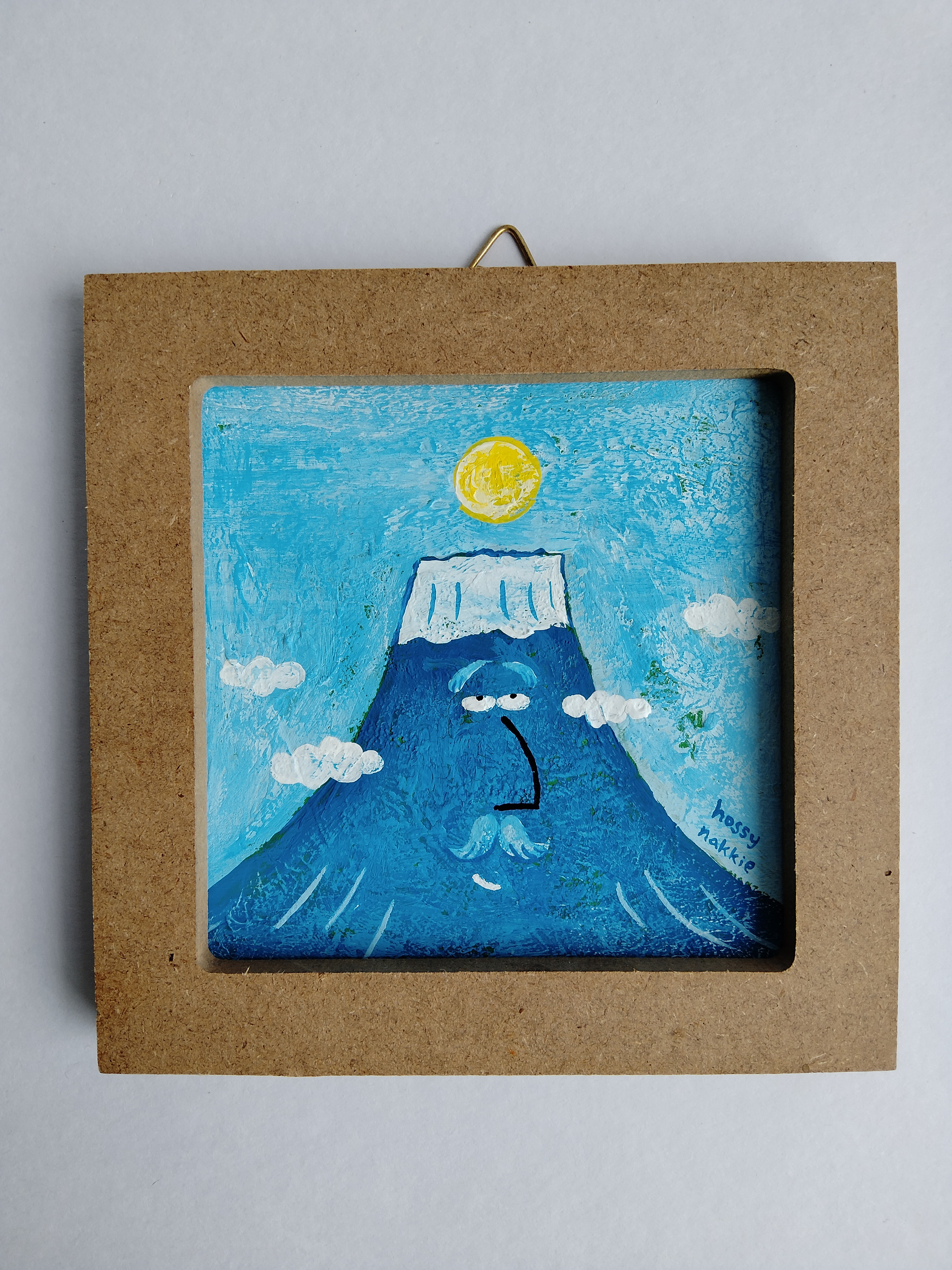 富士山　笑顔　イラストレーション　ミニ額　絵本『うちゅういちの　たかいたかい』パパ絵本