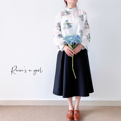 【数量限定♡紫陽花刺繍】リネンコン＊アンティーク風花柄刺繍大きなバルーンスリーブブラウス*T-145 9枚目の画像