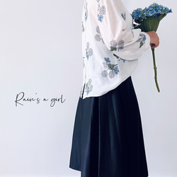 【数量限定♡紫陽花刺繍】リネンコン＊アンティーク風花柄刺繍大きなバルーンスリーブブラウス*T-145 8枚目の画像