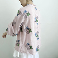 【数量限定♡紫陽花刺繍】リネンコン＊アンティーク風花柄刺繍大きなバルーンスリーブブラウス*T-145 17枚目の画像