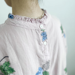 【数量限定♡紫陽花刺繍】リネンコン＊アンティーク風花柄刺繍大きなバルーンスリーブブラウス*T-145 16枚目の画像
