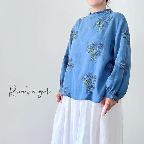 数量限定♡紫陽花刺繍】リネンコン＊アンティーク風花柄刺繍