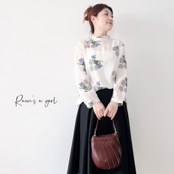 【数量限定♡紫陽花刺繍】リネンコン＊アンティーク風花柄刺繍大きなバルーンスリーブブラウス*T-145 7枚目の画像