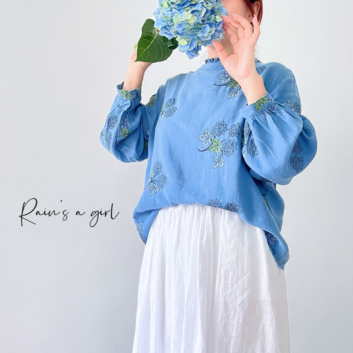 数量限定♡紫陽花刺繍】リネンコン＊アンティーク風花柄刺繍