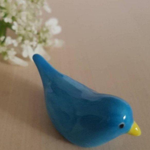 陶器製 デコレーション 置き物   青い鳥 2枚目の画像