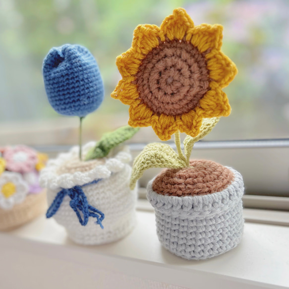 枯れない花 ひまわり インテリア 植木鉢 鉢植え ハンドメイド かぎ針