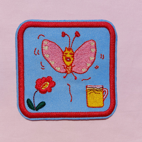 ほろ酔い蝶々 チョウ ワッペン アップリケ 刺繍 オリジナル 面白い