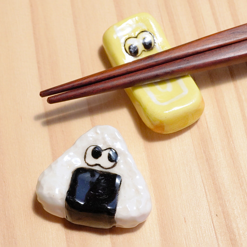 陶器]お弁当の箸置きセット[おにぎり ウインナー] 箸・箸置き