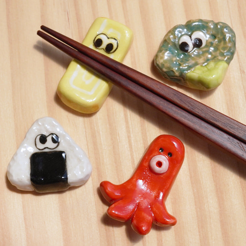 陶器]お弁当の箸置きセット[おにぎり ウインナー] 箸・箸置き