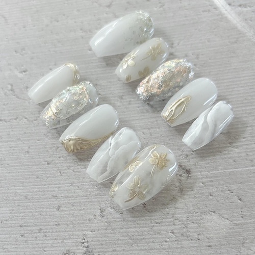 ミラーフラワー＆シアーホワイト/ネイルチップ ネイルチップ（つけ爪