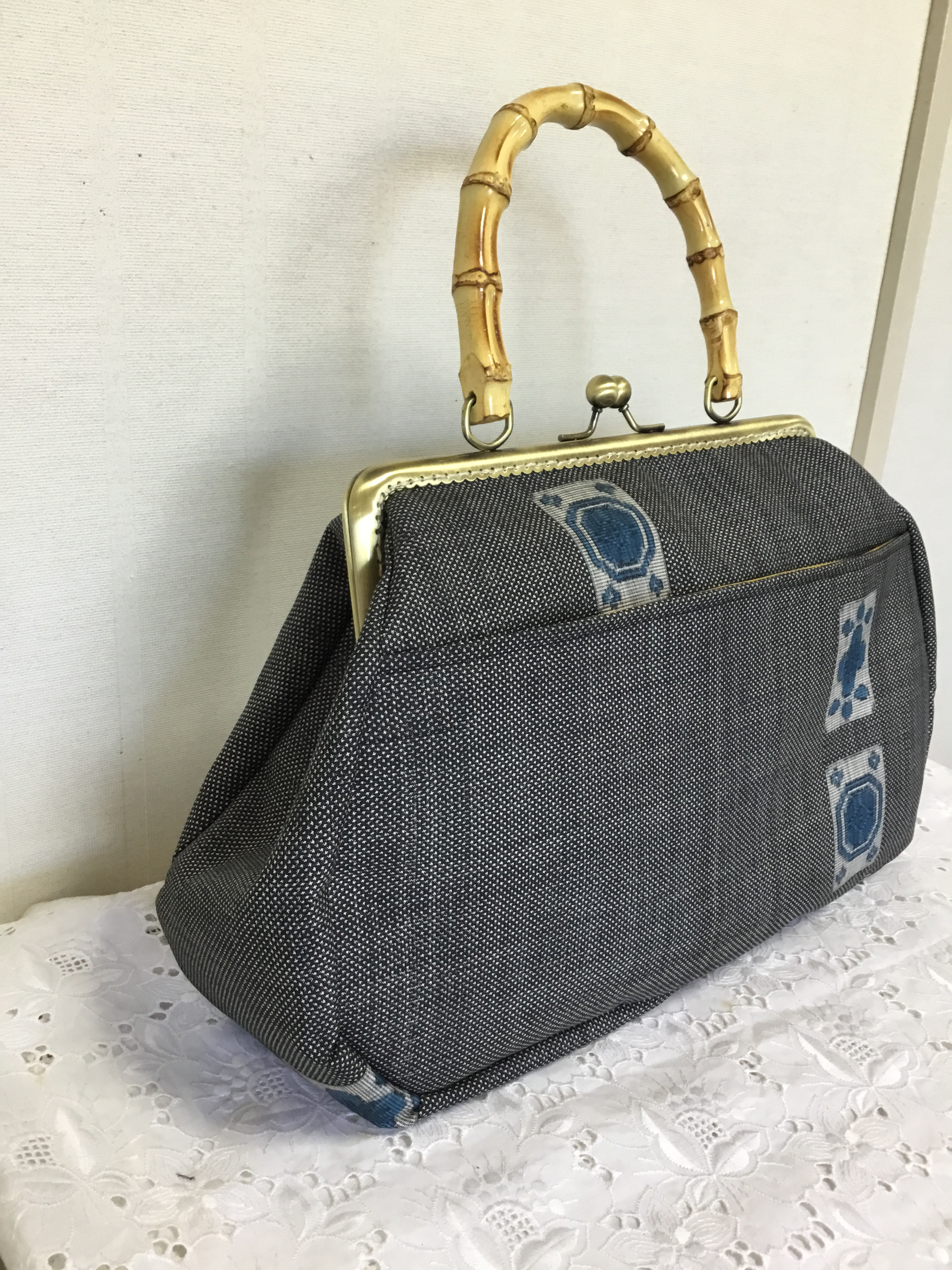 花ぷらら・オリジナル・1点もの・ハンドメイド・リメイク・着物・大島紬・カバン・がま口バック・128