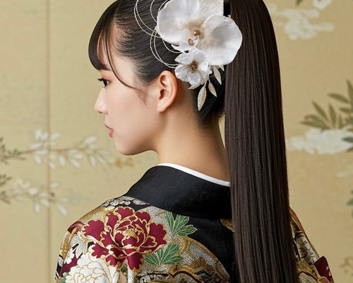 パール胡蝶蘭とメタル　金箔付き◆成人式、結婚式、和装髪飾り　振袖や白無垢、前撮り 胡蝶蘭 メタルフラワー、パールの髪飾り◇結婚式や成人式、卒